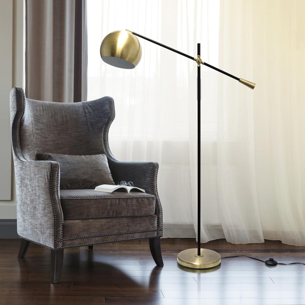 Lalia Home Black Matte Swivel Floor Lamp with Inner White Dome Shade. Picture 6