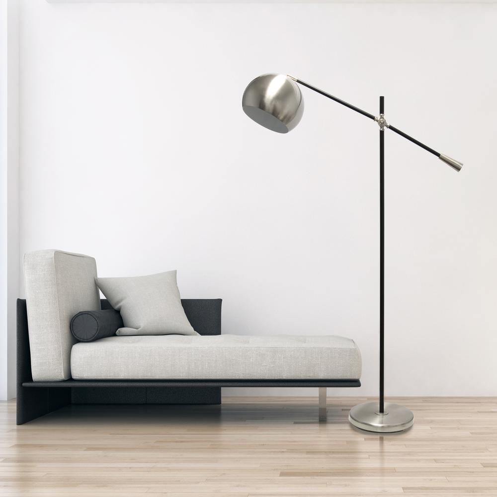Black Matte Swivel Floor Lamp with Inner White Dome Shade. Picture 2