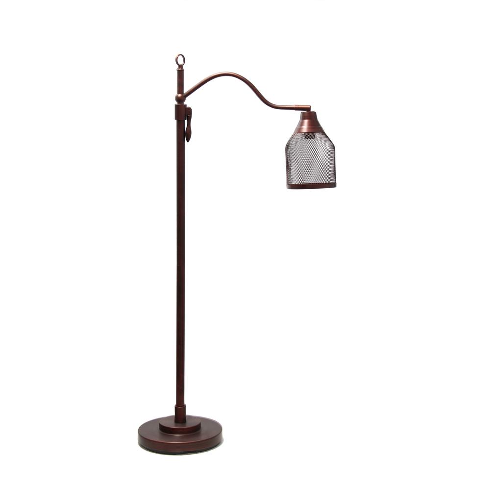 Lalia Home Vintage Arched 1 Light Floor Lamp with Iron Mesh Shade, Red Bronze. Picture 1