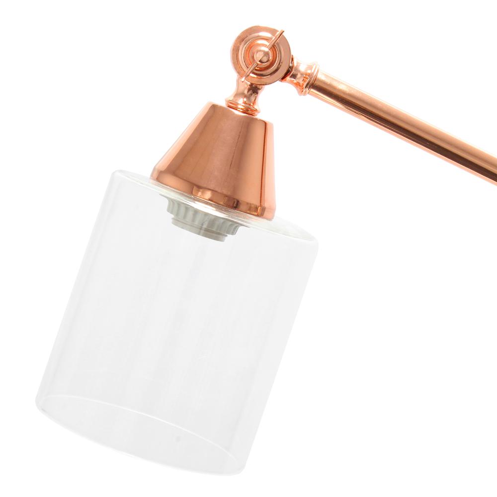 Swing Arm Floor Lamp with Clear Glass Cylindrical Shade, Rose Gold. Picture 7