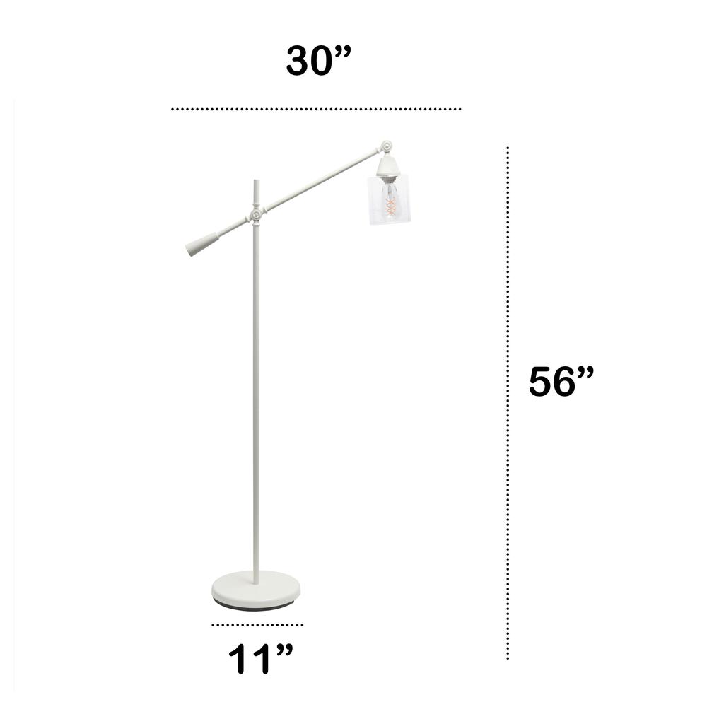 Lalia Home Swing Arm Floor Lamp with Clear Glass Cylindrical Shade, White. Picture 3
