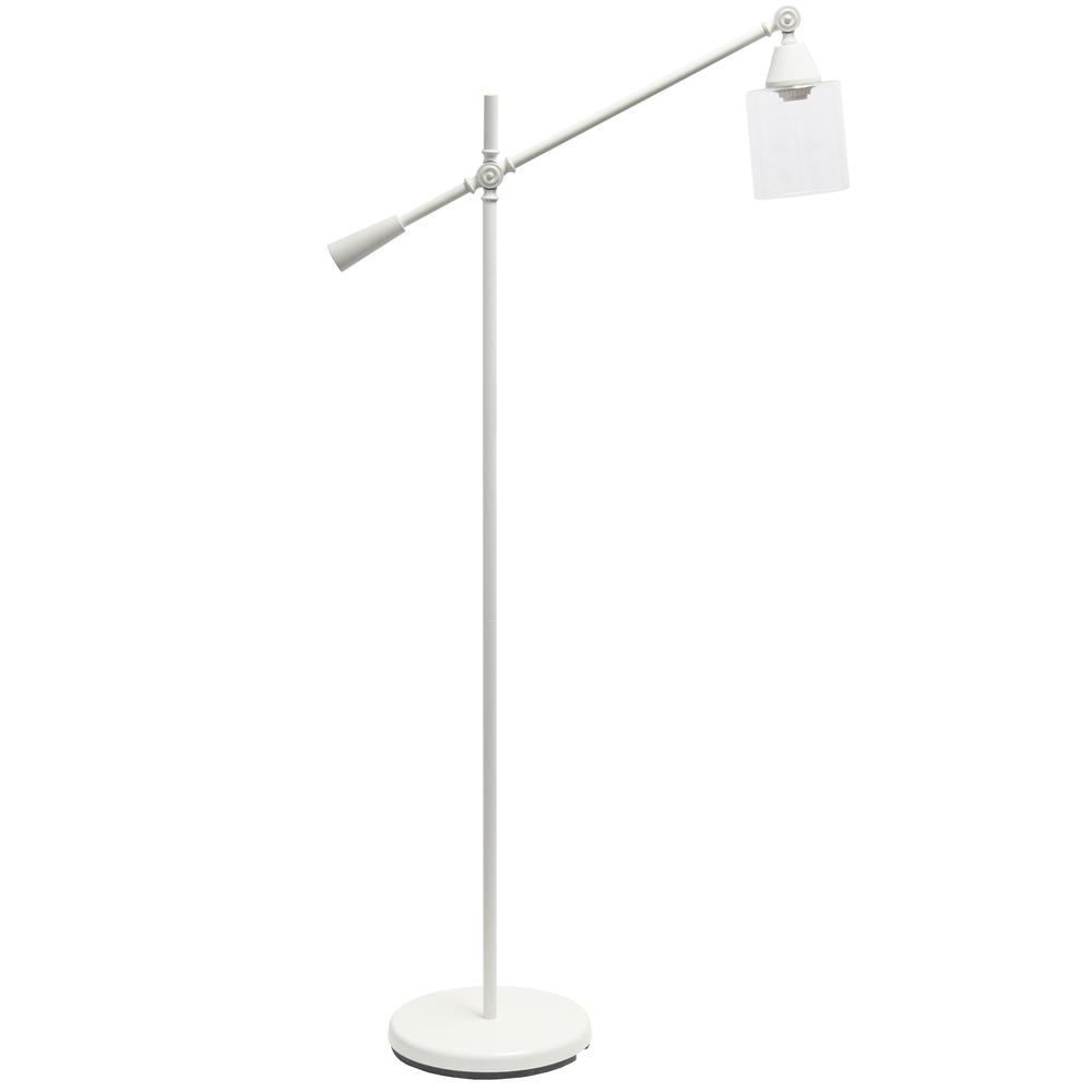 Lalia Home Swing Arm Floor Lamp with Clear Glass Cylindrical Shade, White. Picture 5