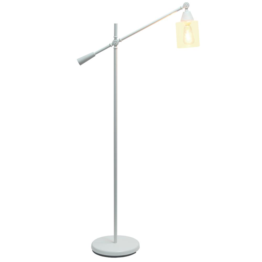Lalia Home Swing Arm Floor Lamp with Clear Glass Cylindrical Shade, White. Picture 6