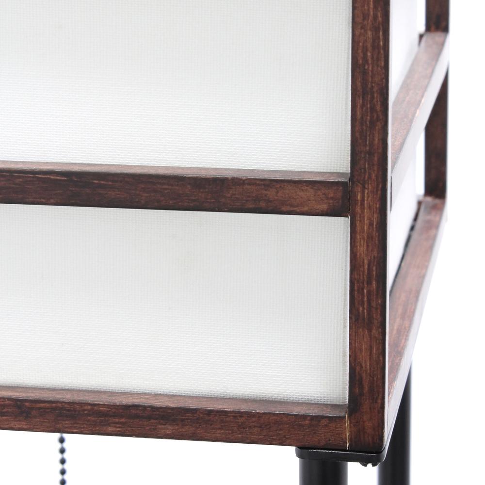 Lalia Home 1 Light Metal Etagere Floor Lamp with Storage Shelves and Linen Shade, Dark Wood. Picture 2