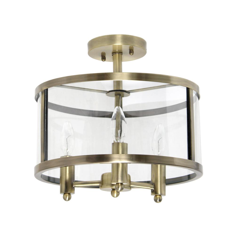3-Light 13" Glass and Metallic Accented Semi-flushmount. Picture 1