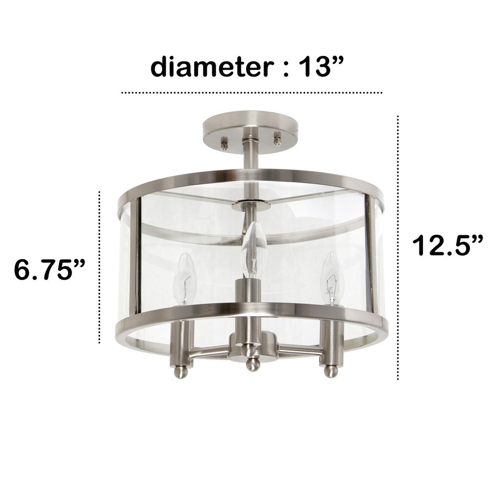 3-Light 13" Glass and Metallic Accented Semi-flushmount. Picture 6