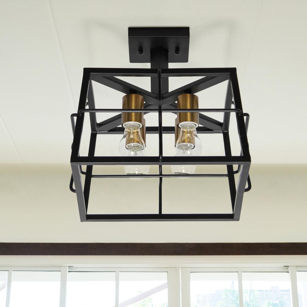 Ironhouse Four Light Metal Mount Celling Light Fixture with Exposed Lights. Picture 10