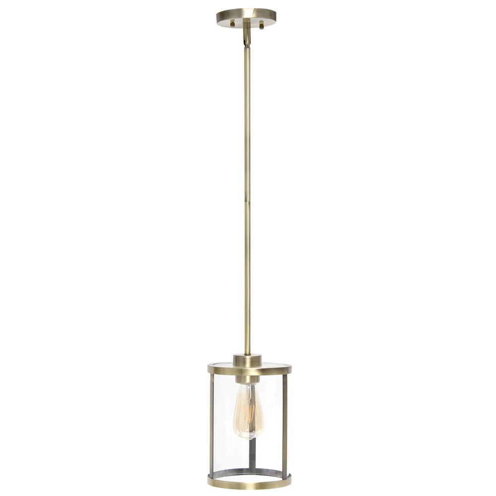 1-Light 9.25"Adjustable Hanging Clear Glass Pendant Fixture with Metal Accents. Picture 1
