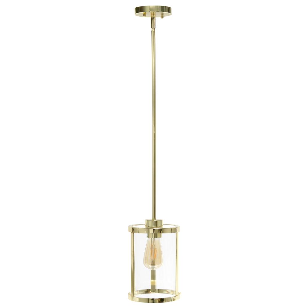 1-Light 9.25"Adjustable Hanging Clear Glass Pendant Fixture with Metal Accents. Picture 1