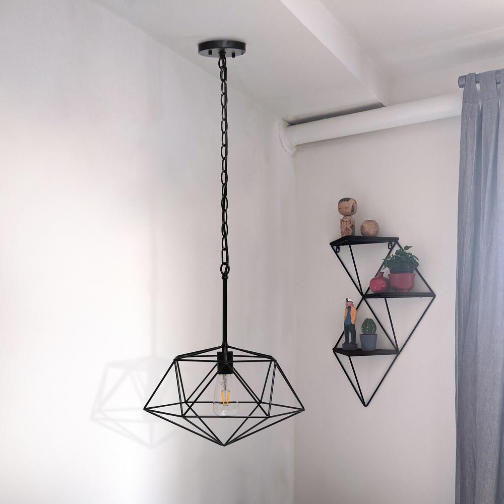 Lalia Home 1 Light 16" Modern Metal Wire Paragon Hanging Ceiling Pendant Fixture, Black Black. Picture 2