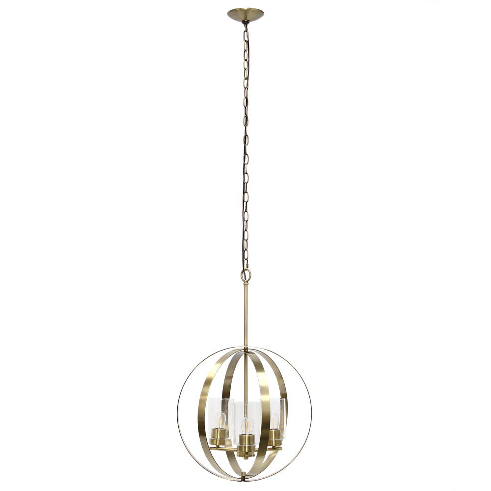 3-Light 18" Adjustable Globe Hanging Metal and Clear Glass Ceiling Pendant. Picture 1