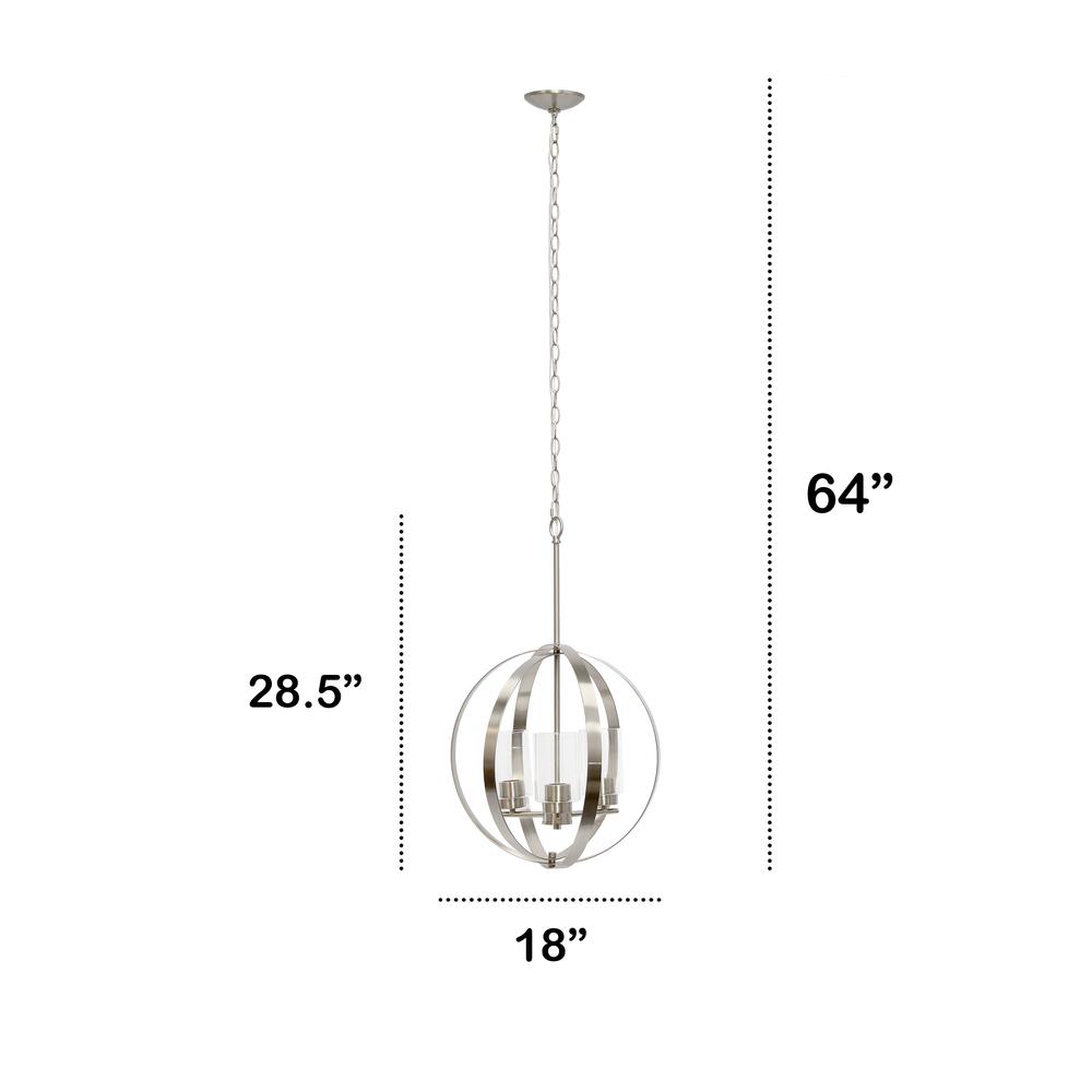 3-Light 18" Adjustable Globe Hanging Metal and Clear Glass Ceiling Pendant. Picture 8