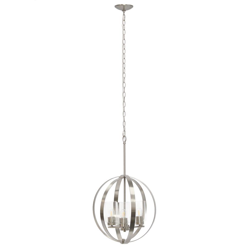 3-Light 18" Adjustable Globe Hanging Metal and Clear Glass Ceiling Pendant. Picture 1