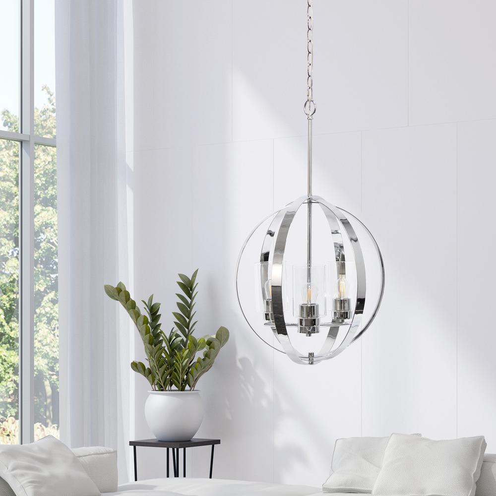 3-Light 18" Adjustable Globe Hanging Metal and Clear Glass Ceiling Pendant. Picture 2