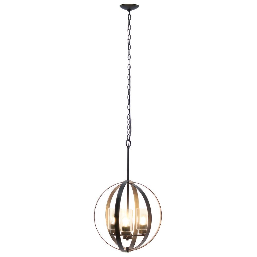 3-Light 18" Adjustable Globe Hanging Metal and Clear Glass Ceiling Pendant. Picture 11