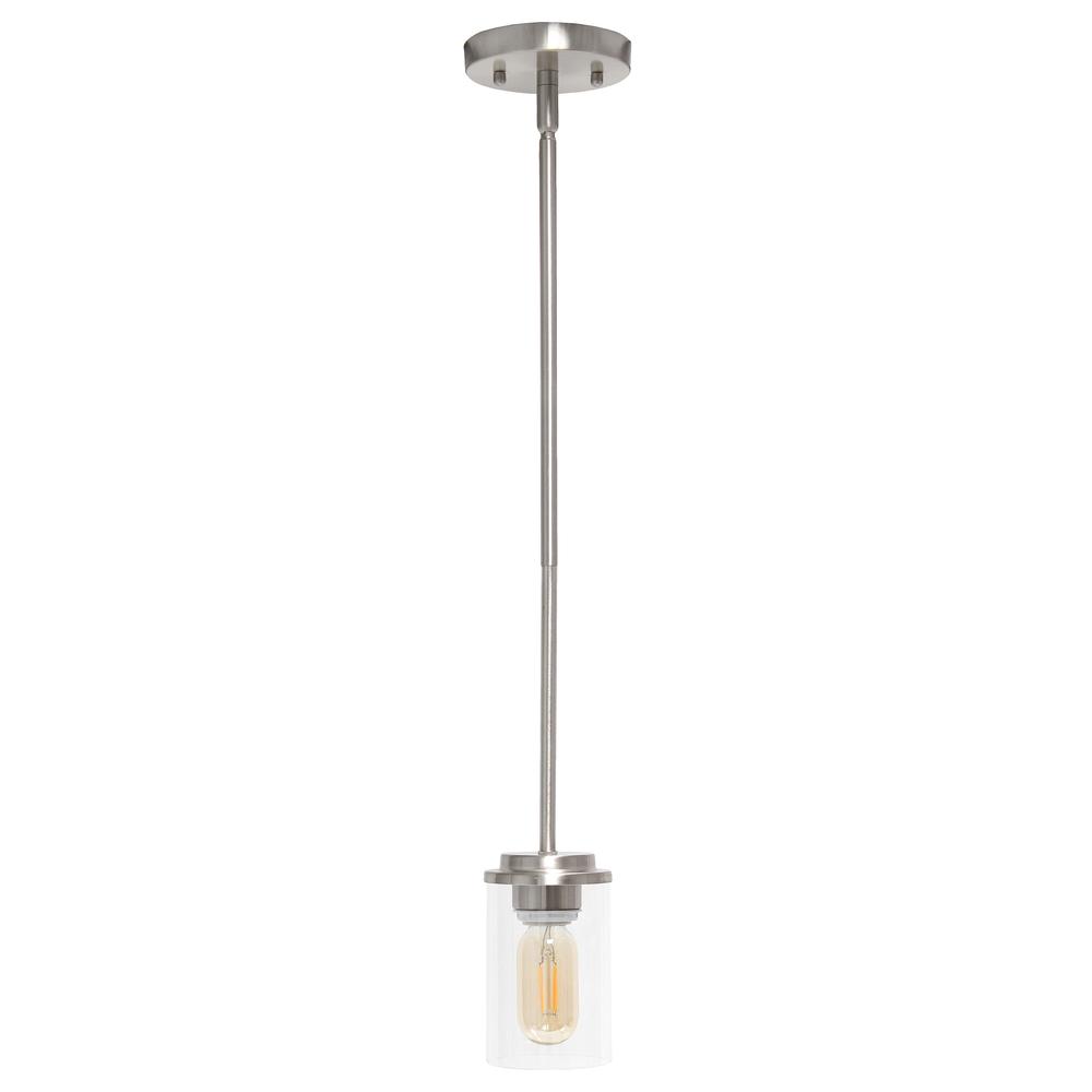 1-Light 5.75" Adjustable Hanging Clear Cylinder Glass Pendant Fixture. Picture 1