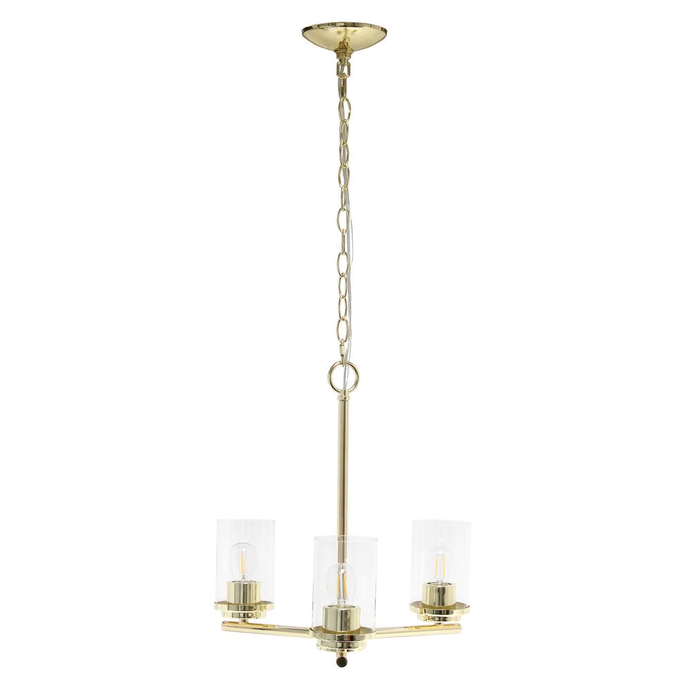 Lalia Home 3-Light 15" Classic Contemporary Clear Glass and Metal Hanging Pendant Chandelier for Kitchen Island Foyer Hallway Living Room Den Dining Room, Gold Gold. The main picture.