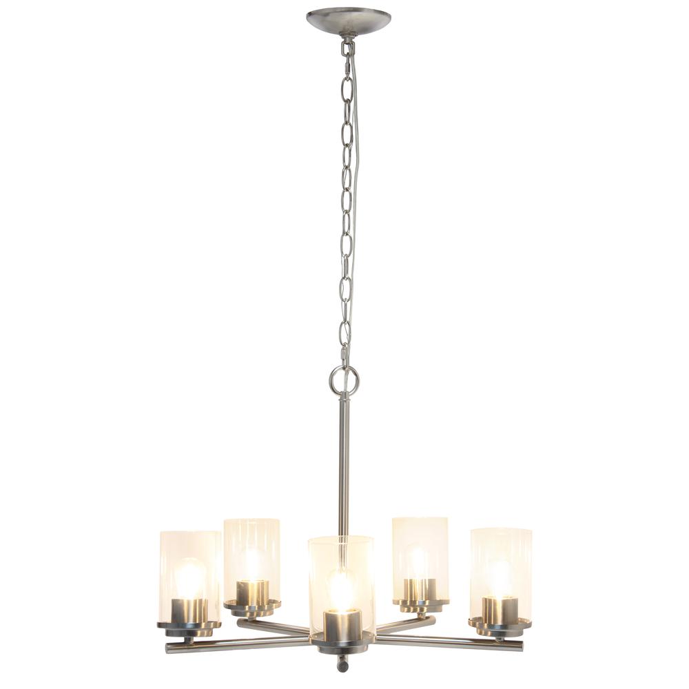 5-Light 20.5" Clear Glass and Metal Hanging Pendant Chandelier. Picture 9