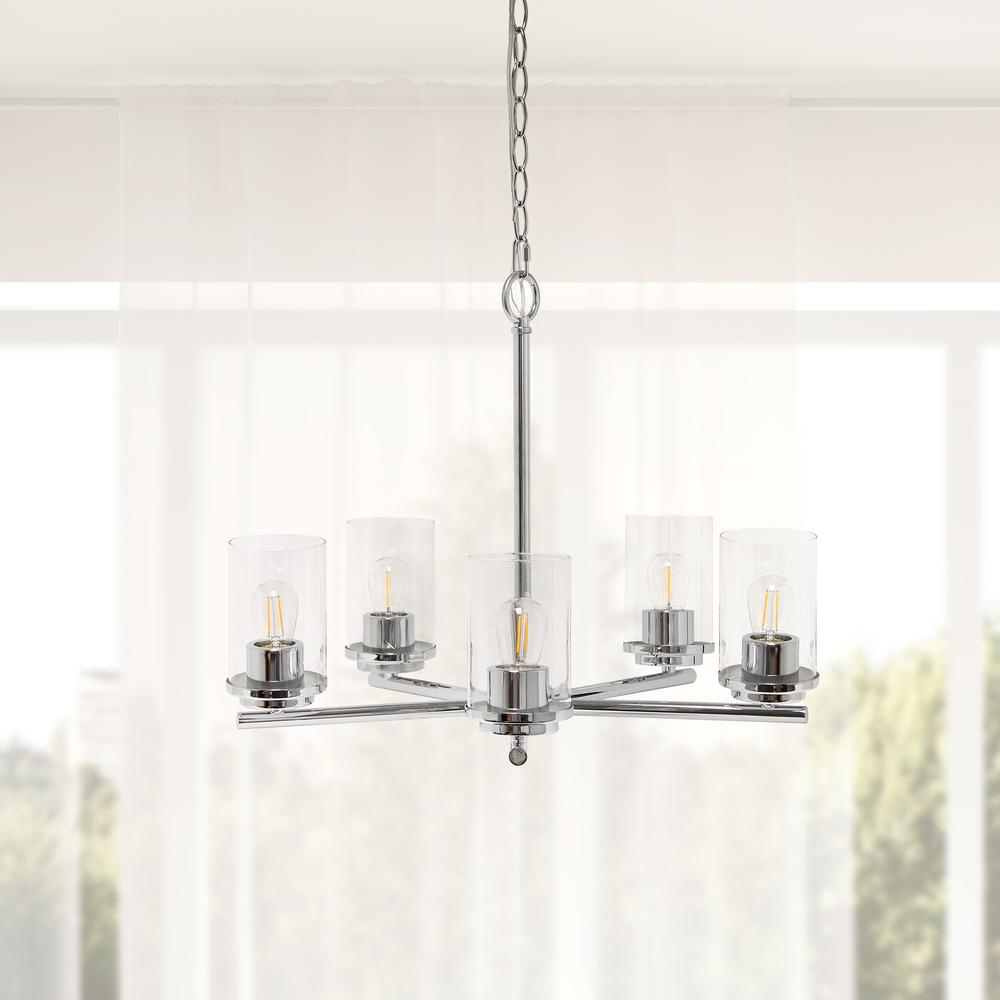 5-Light 20.5" Clear Glass and Metal Hanging Pendant Chandelier. Picture 2