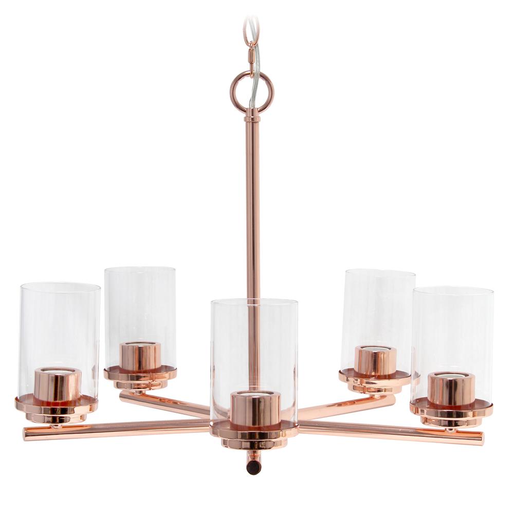 Lalia Home 5-Light 20.5" Classic Contemporary Clear Glass and Metal Hanging Pendant Chandelier for Kitchen Island Foyer Hallway Living Room Den Dining Room, Rose Gold Rose gold. Picture 6