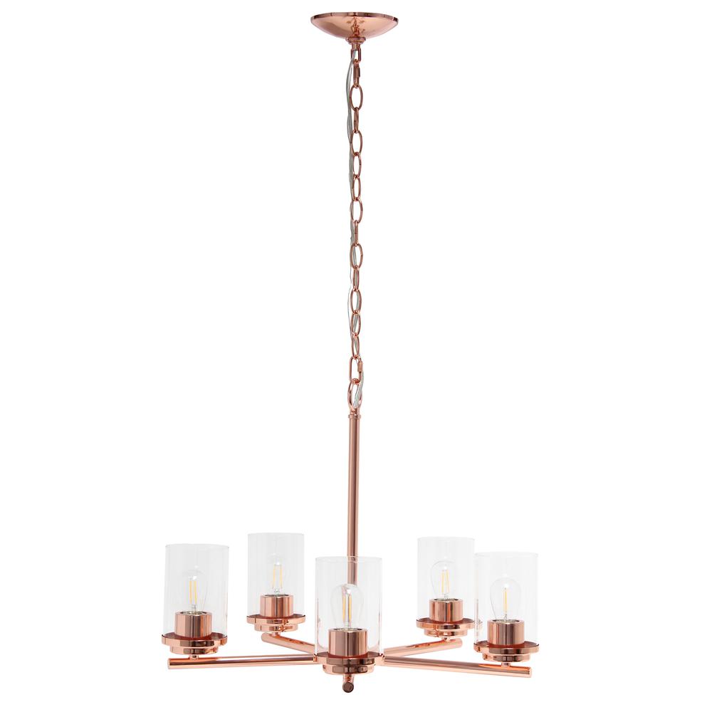 Lalia Home 5-Light 20.5" Classic Contemporary Clear Glass and Metal Hanging Pendant Chandelier for Kitchen Island Foyer Hallway Living Room Den Dining Room, Rose Gold Rose gold. The main picture.