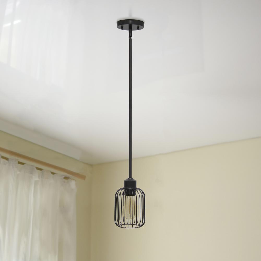 One Light Industrial Hanging Metal Caged Mini Pendant Ceiling Light Fixture. Picture 13