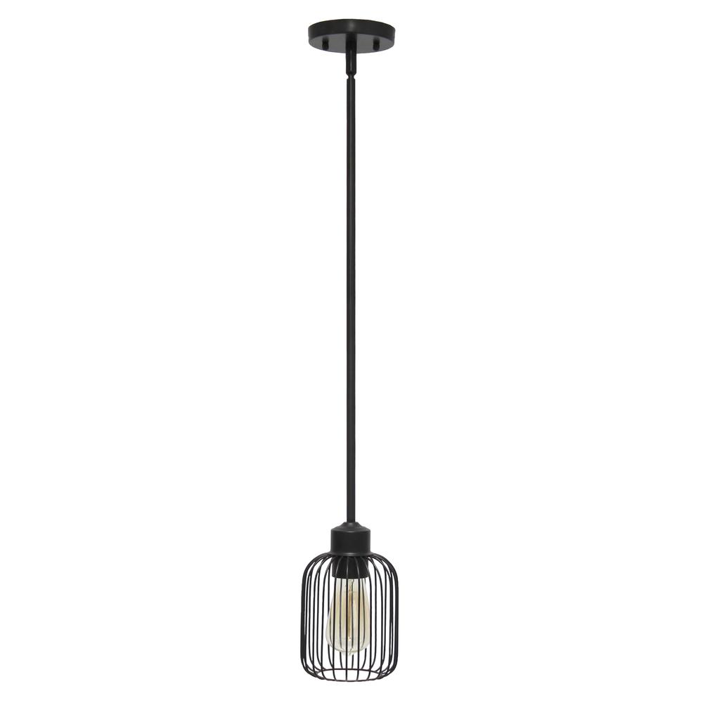 One Light Industrial Hanging Metal Caged Mini Pendant Ceiling Light Fixture. Picture 2