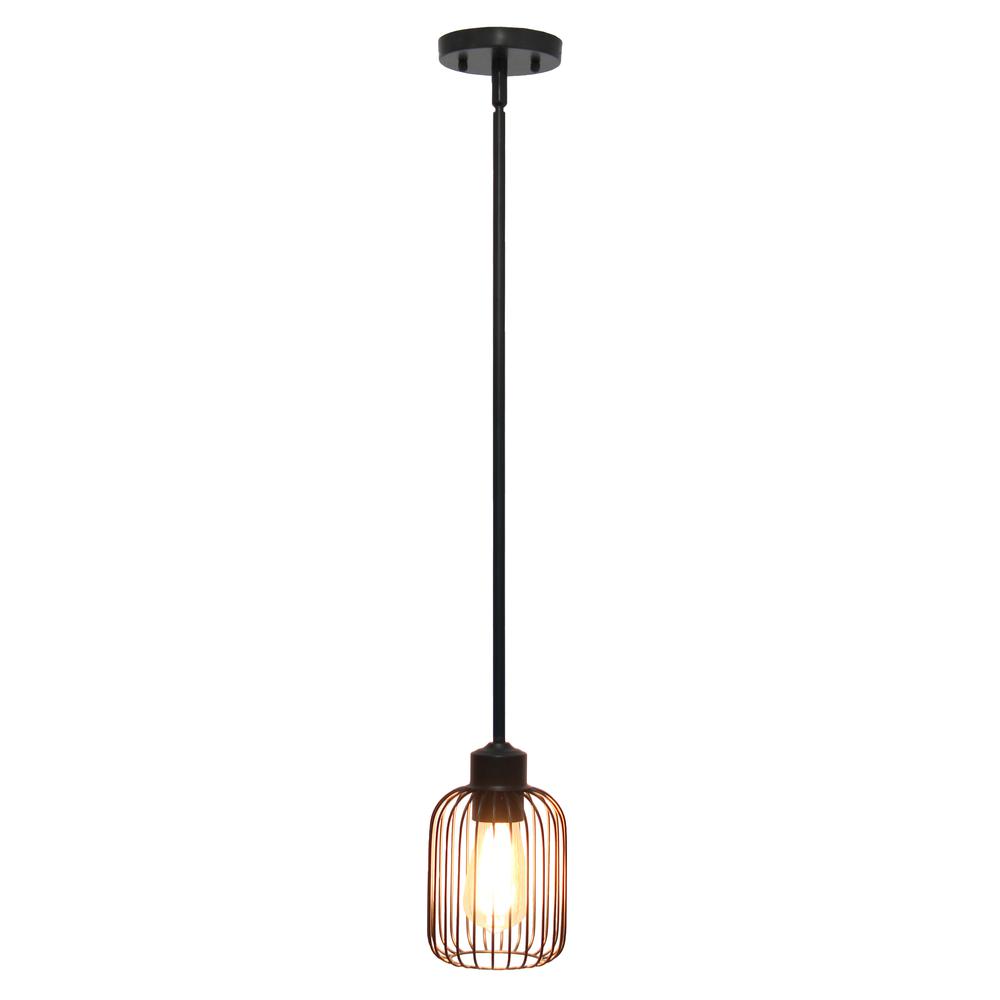 One Light Industrial Hanging Metal Caged Mini Pendant Ceiling Light Fixture. Picture 4