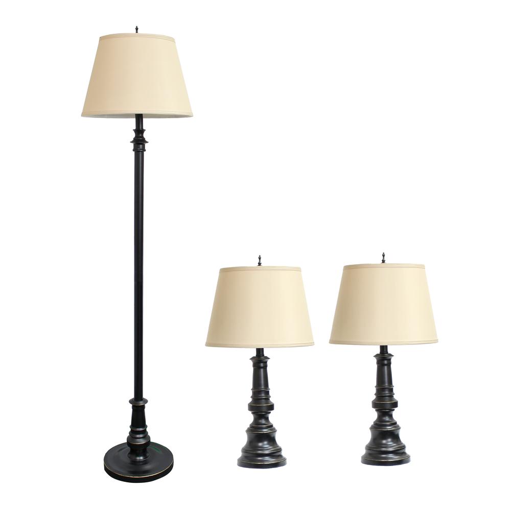 Homely Oxford Classic 3 Piece Metal Lamp Set (2 Table Lamps1 Floor Lamp). Picture 1