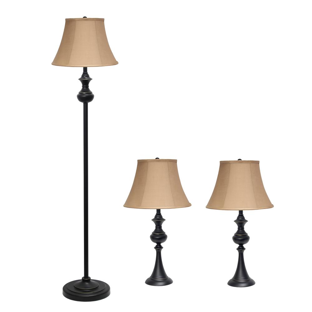 Homely Traditional Valletta 3 Piece Metal Lamp Set. Picture 1