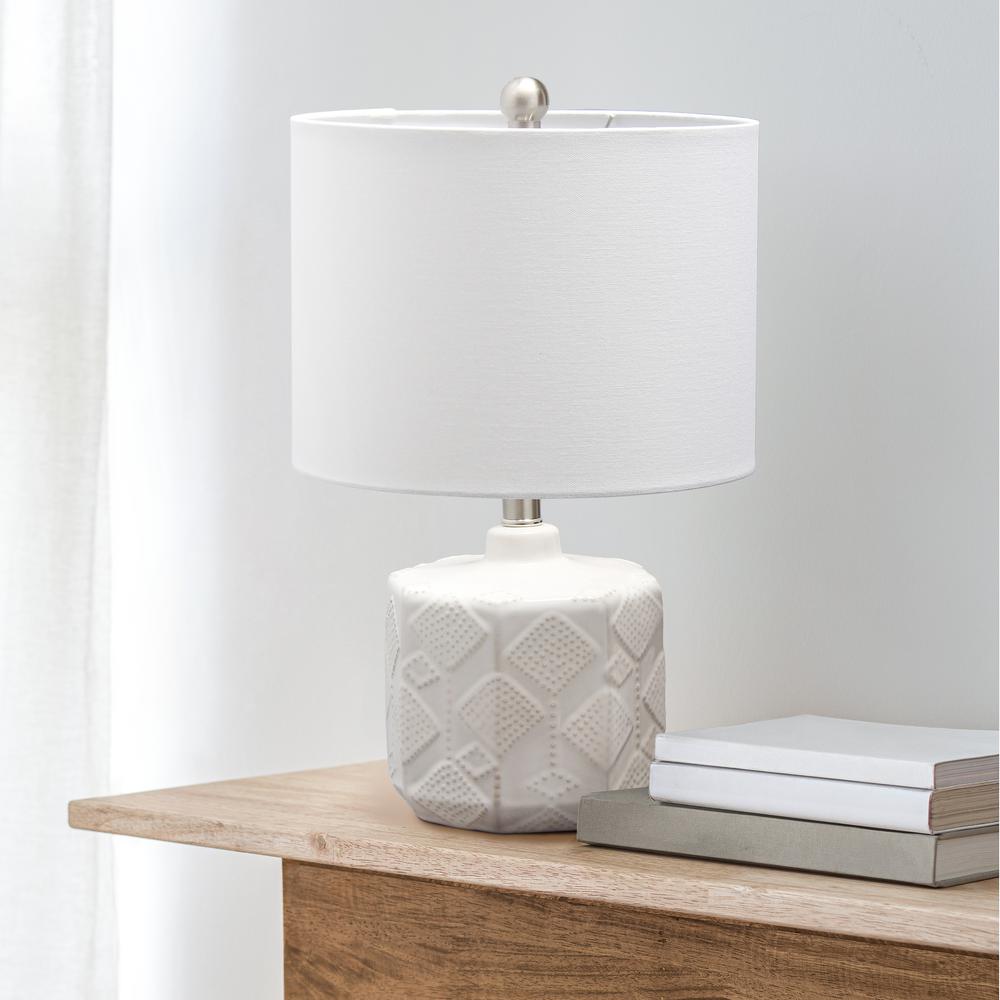 19" Contemporary Bohemian Ceramic Eyelet Pattern Bedside Table Lamp. Picture 4