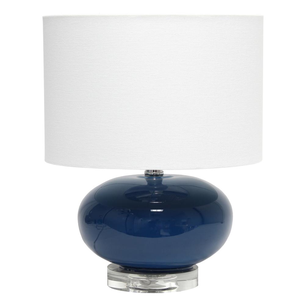 15.25" Modern Ovaloid Glass Bedside Table Lamp with White Fabric Shade. Picture 1