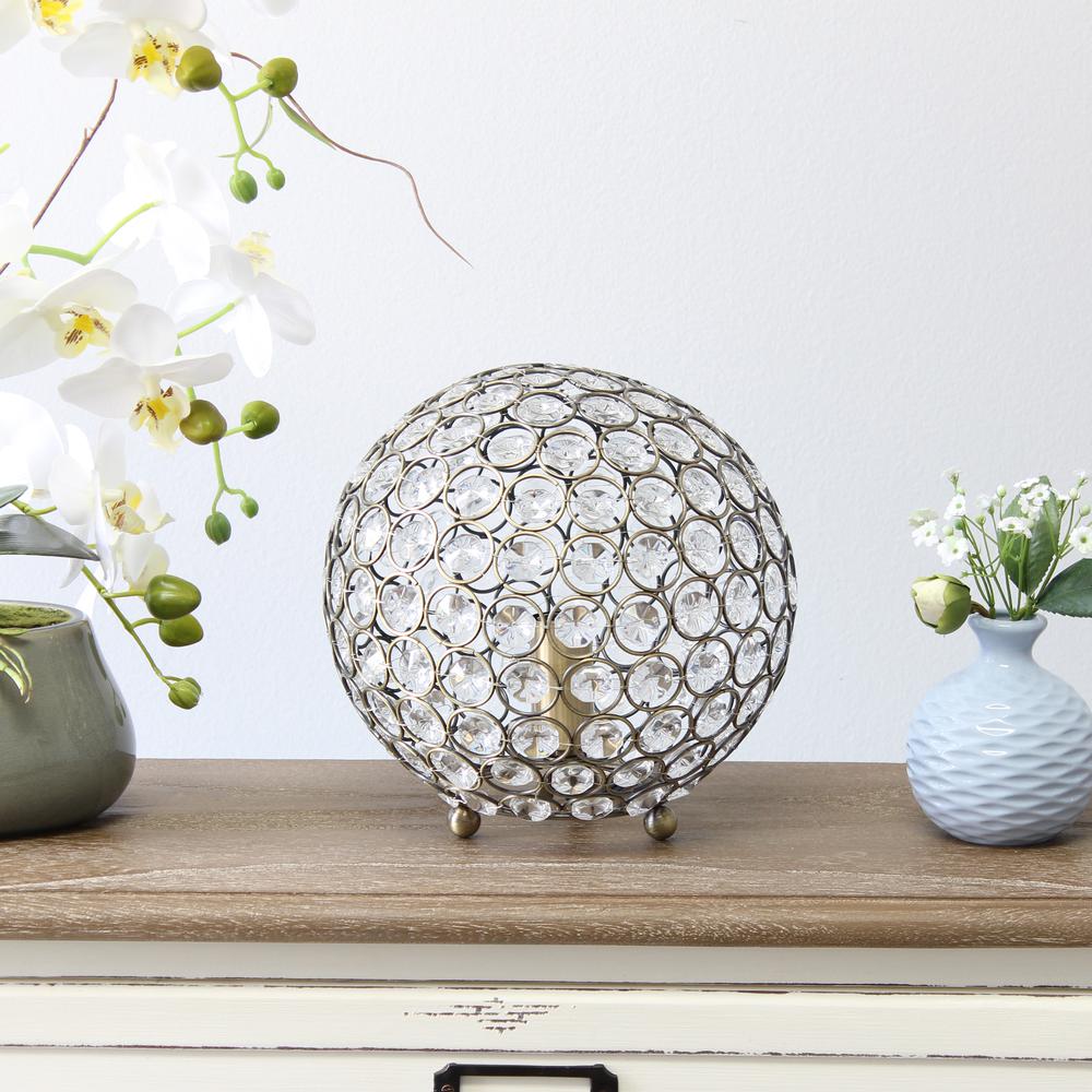 Elipse Medium Contemporary Metal Crystal Round Sphere Glamorous Orb Table Lamp. Picture 10