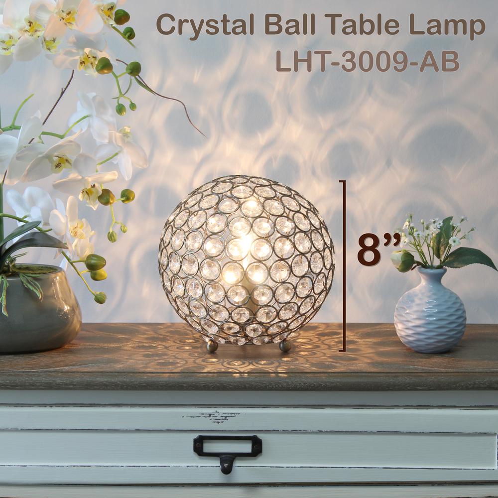 Elipse Medium Contemporary Metal Crystal Round Sphere Glamorous Orb Table Lamp. Picture 12