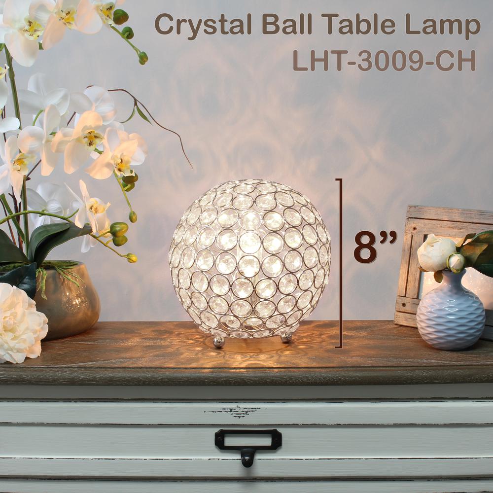 Elipse Medium 8"Metal Crystal Round Sphere Glamourous Orb Table Lamp. Picture 9