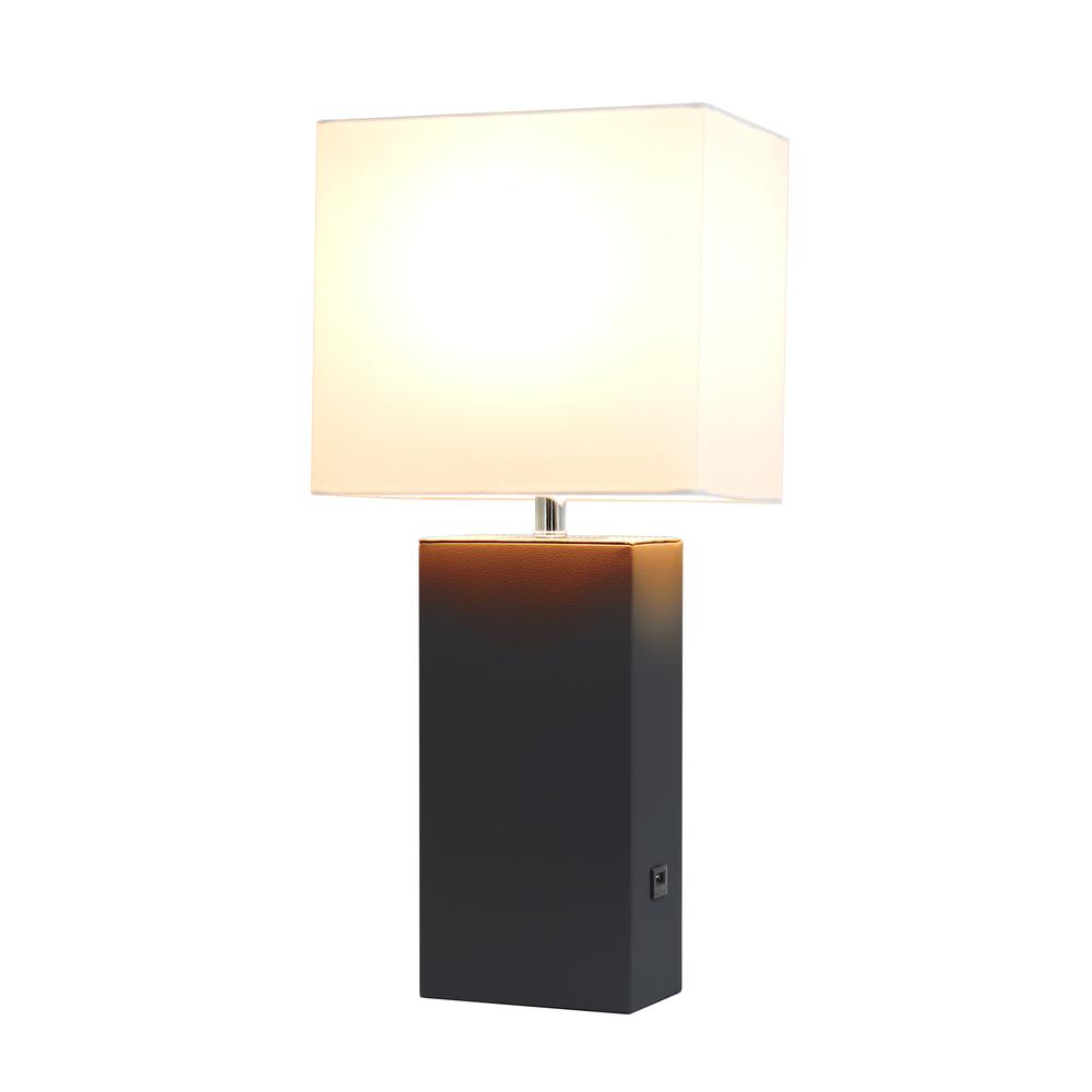 Lexington 21" Leather Base Bedside Table Lamp with USB Charging Port. Picture 8