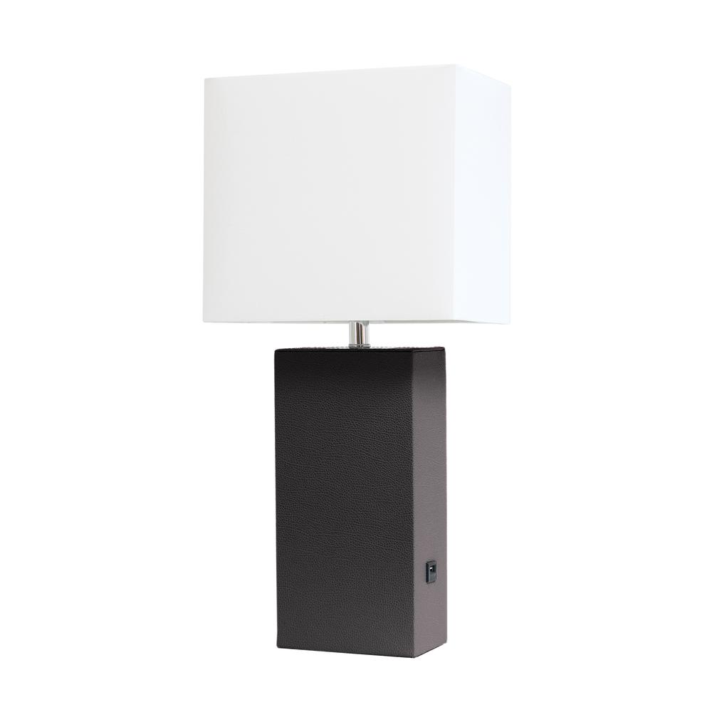 Lexington 21" Leather Base Bedside Table Lamp with USB Charging Port. The main picture.