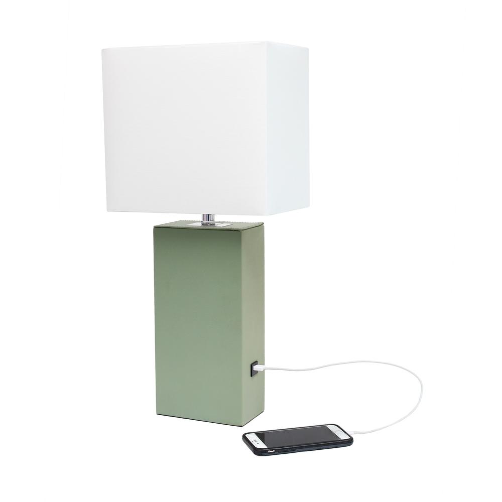 Lexington Leather Base Modern Home Décor Bedside Table Lamp, USB Charging Port. The main picture.