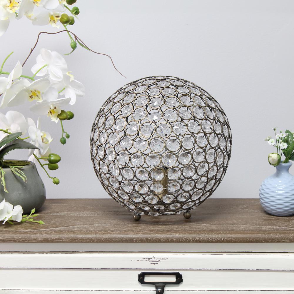 Elipse Medium Contemporary Metal Crystal Round Sphere Glamorous Orb Table Lamp. Picture 10