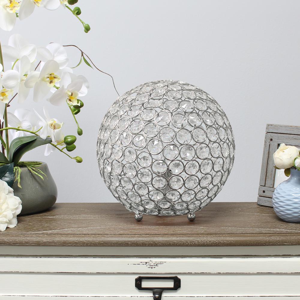 Elipse Medium 10" Metal Crystal Round Sphere Glamourous Orb Table Lamp. Picture 4