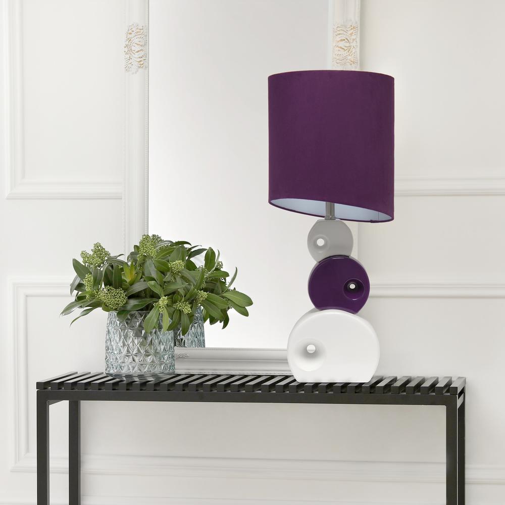 28.5" Modern Stacked Circle Table Lamp with Angled Drum Shade, Purple. Picture 5
