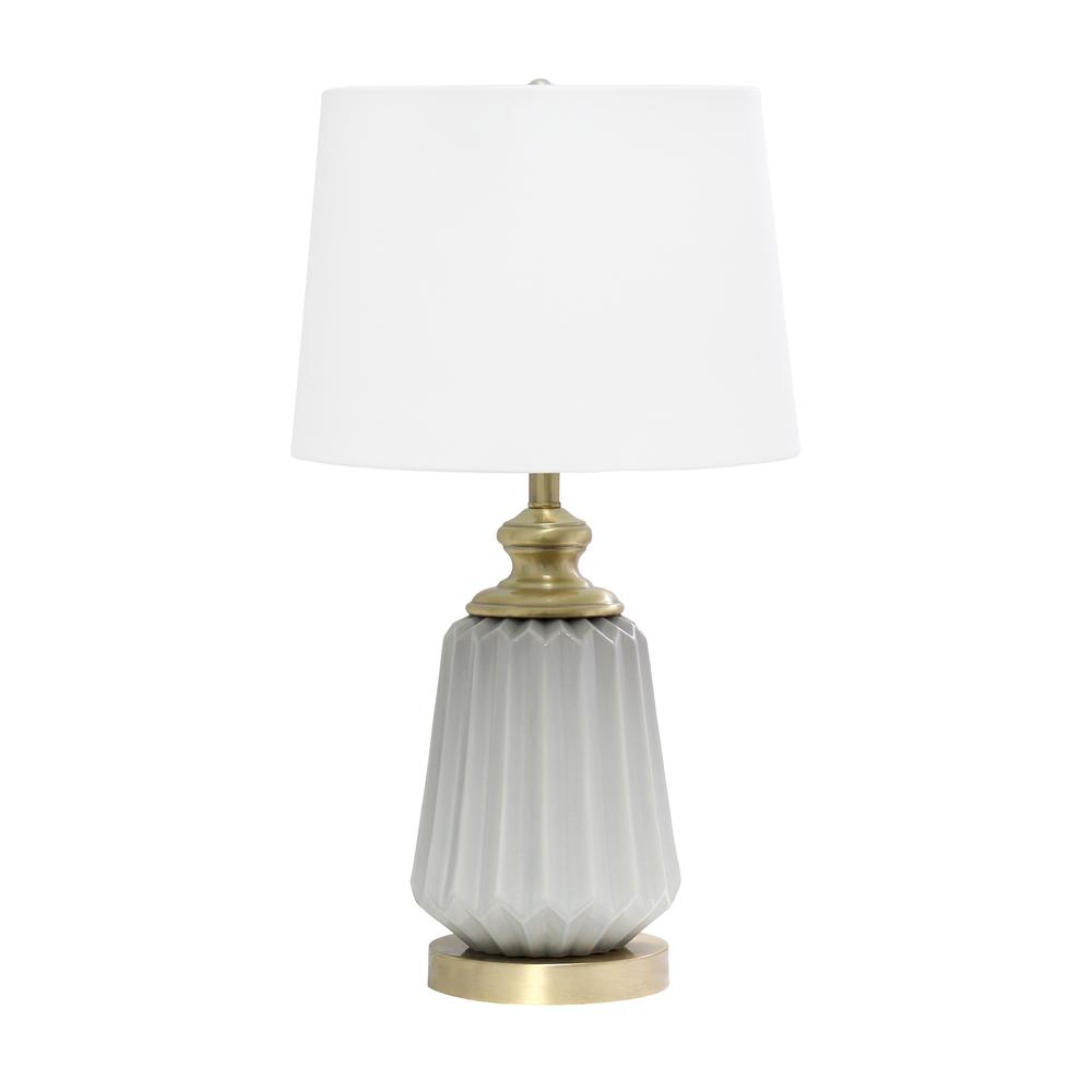 25" Classic Fluted Ceramic and Metal Table Lamp. Picture 1