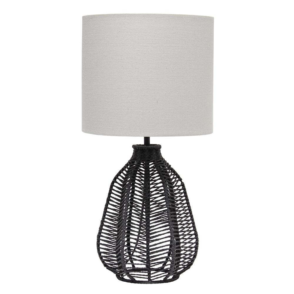 21" Vintage Rattan Wicker Style Paper Rope Bedside Table Lamp. Picture 1