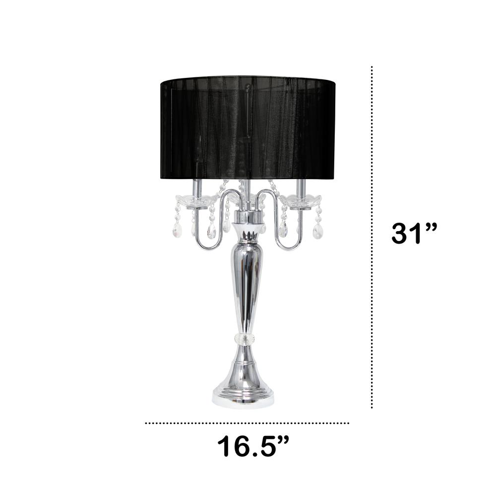 31" Chrome Cascading Crystal Table Lamp, Black Shade. Picture 6