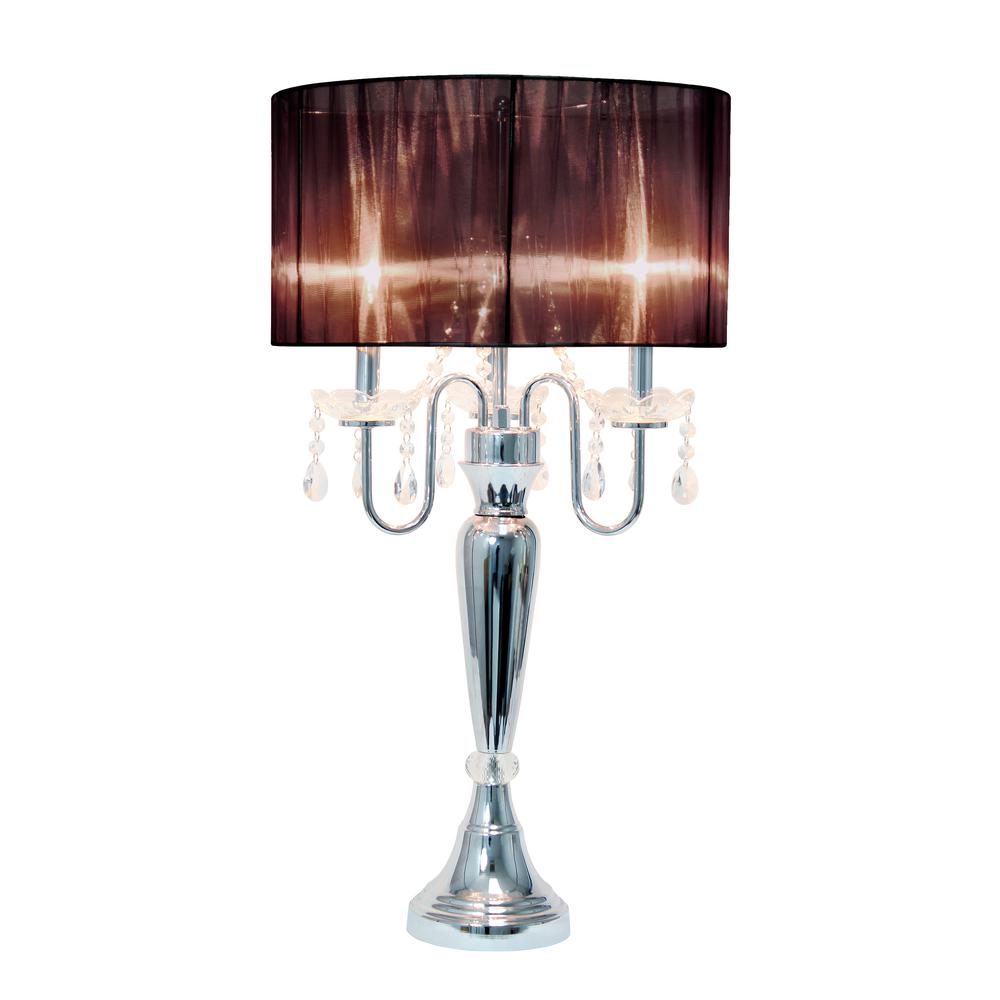 31" Chrome Cascading Crystal Table Lamp, Black Shade. Picture 8