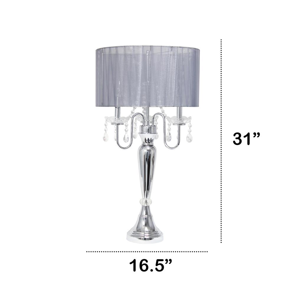 31" Chrome Cascading Crystal Table Lamp, Gray Shade. Picture 6