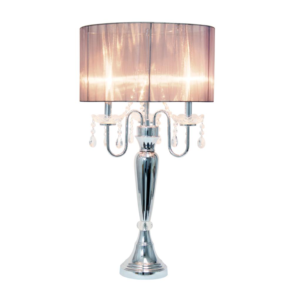 31" Chrome Cascading Crystal Table Lamp, Gray Shade. Picture 8