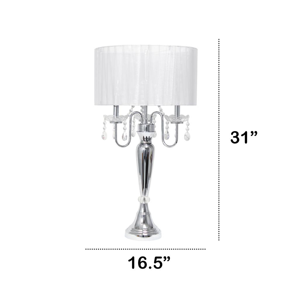 31" Chrome Cascading Crystal Table Lamp, White Shade. Picture 6
