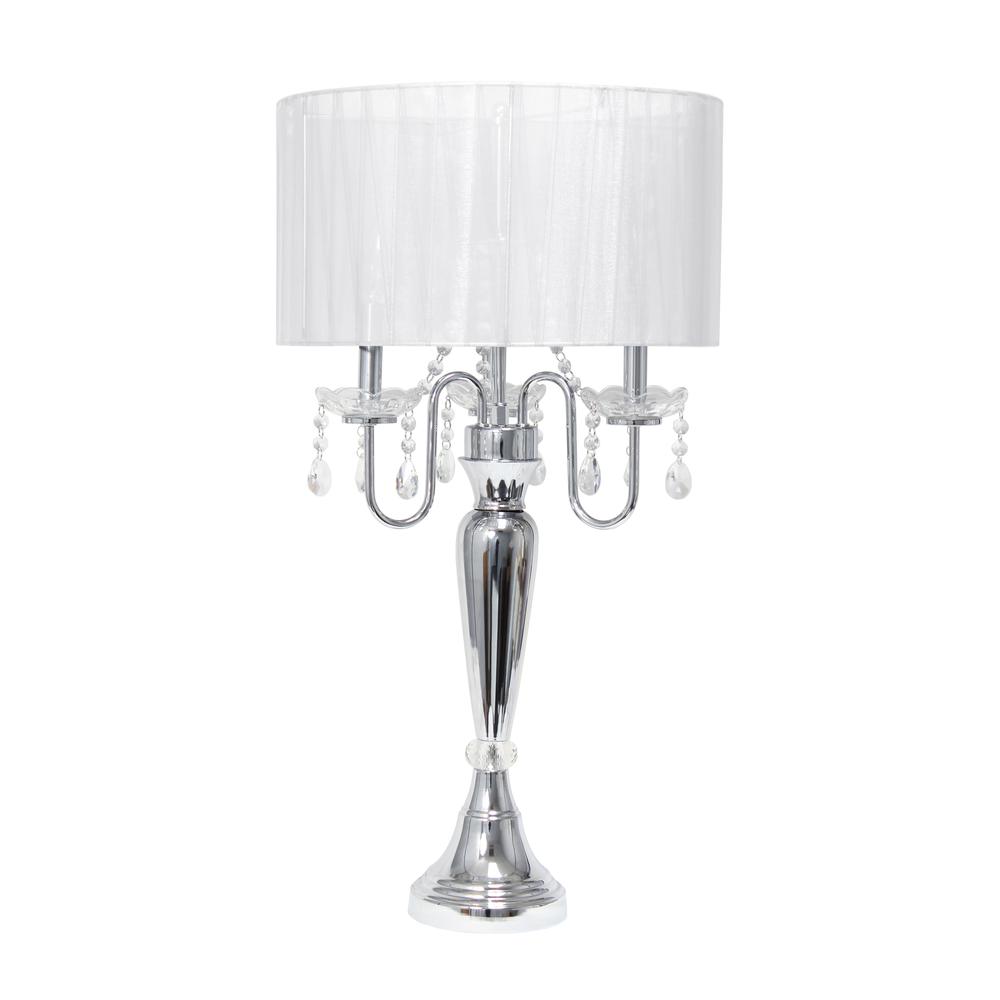 31" Chrome Cascading Crystal Table Lamp, White Shade. Picture 1