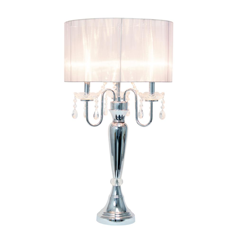 31" Chrome Cascading Crystal Table Lamp, White Shade. Picture 7